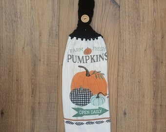 Fall pumpkins crochet hanging kitchen double towel