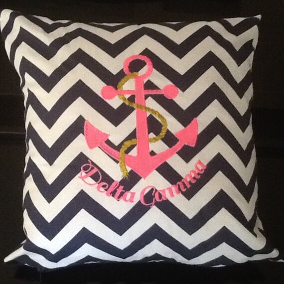 Delta Gamma Nautical Navy Chevron Pink Embroidered Anchor Etsy