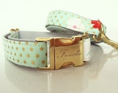 Adjustable dog collar "Mint & dots"