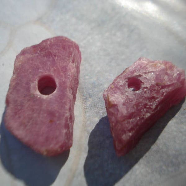 Raw Rough Rubies Beads - 2 Raw Red Rubies - Ruby Drilled Gemstones Lot - Birth Gemstones MGK61