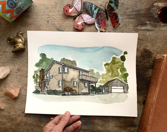 Watercolor House Portrait from Photo, Gift for buyers, gift for sellers, Closing Gift, gift for Father’s Day, First Home gift, for dad