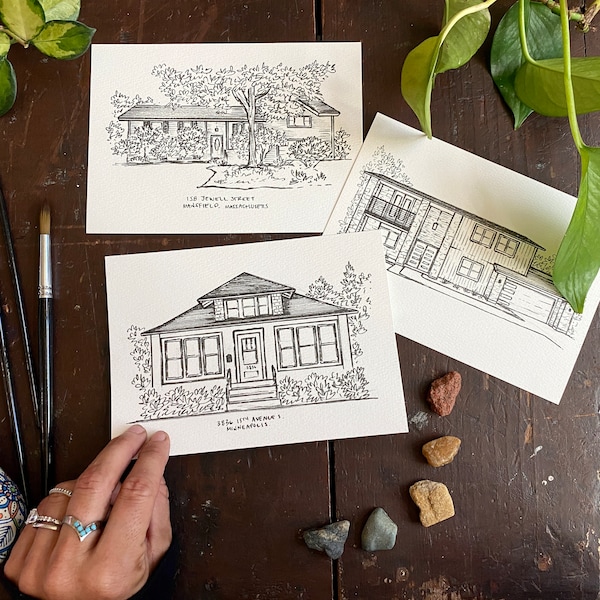 Custom House Drawing, gift for mom, House portrait, Gift for grandparent, hand drawn house, gift for sister, gift for friend, House Portrait