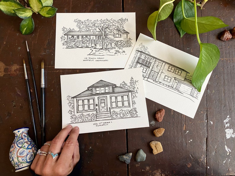 Custom House Drawing from photo, House portrait, Realtor Gift for clients, Sketch from photo, Housewarming gift, House Portrait from photo, image 3