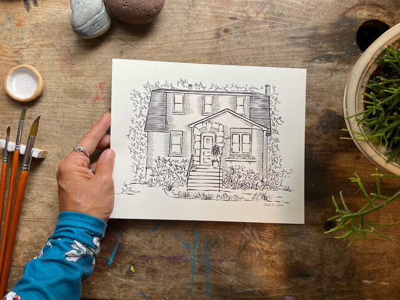 Custom House Drawing, Drawing From Photo, Drawing of Home, First House Gift, House Sketch, Illustration of House, realtor Gift for buyers image 2