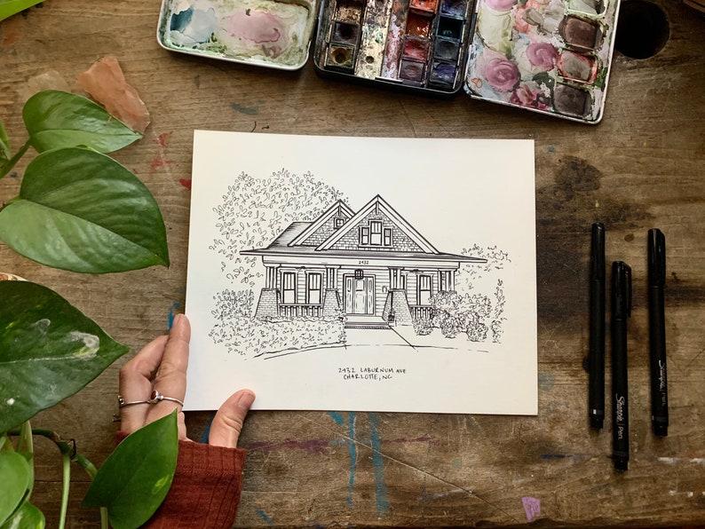 Custom House Drawing from photo, House portrait, Realtor Gift for clients, Sketch from photo, Housewarming gift, House Portrait from photo, image 1