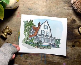 Watercolor House Painting, custom House Portrait, Gift for grandparents, gift for parents, christmas gift for grandma, holiday gift for mom