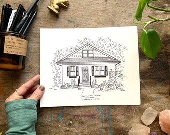 Custom House Drawing, Drawing From Photo, Drawing of Home, First House Gift, House Sketch, Illustration of House, realtor Gift for buyers