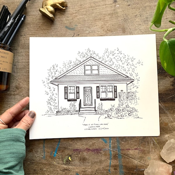 Custom House Drawing, Drawing From Photo, Drawing of Home, First House Gift, House Sketch, Illustration of House, realtor Gift for buyers