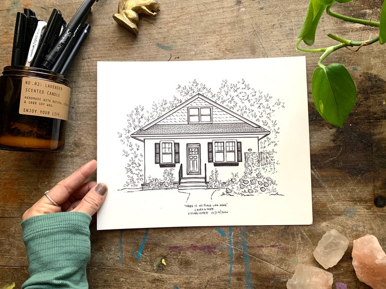 Custom House Drawing, Drawing From Photo, Drawing of Home, First House Gift, House Sketch, Illustration of House, realtor Gift for buyers image 1
