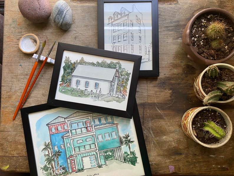 Custom House Drawing from photo, House portrait, Realtor Gift for clients, Sketch from photo, Housewarming gift, House Portrait from photo, image 2