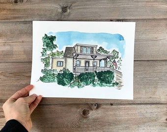 Watercolor House Portrait from Photo, Gift for buyers, gift for sellers, Realtor Closing Gift, Custom Housewarming gift, First Home gift