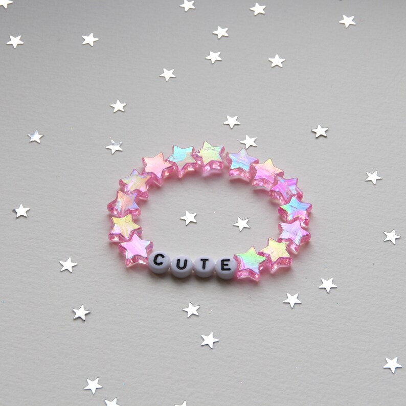 custom size CUTE Iridescent pinki star iridescent stars bracelet cute kawaii beaded pastel beautiful handmade word fairy kei cool letters