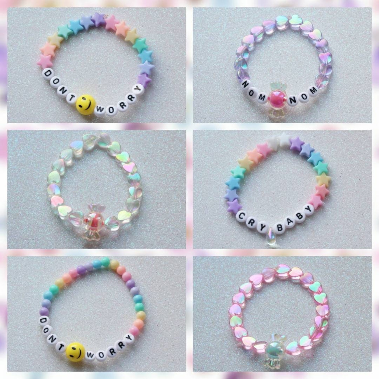 TWO CUSTOM bracelets cute kawaii beaded pastel beautiful shiny Etsy