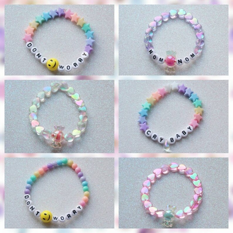 TWO CUSTOM bracelets cute kawaii beaded pastel beautiful shiny Etsy