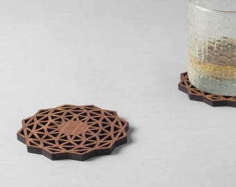Geometric Wood Coasters: American Black Walnut, Gift Boxed Set