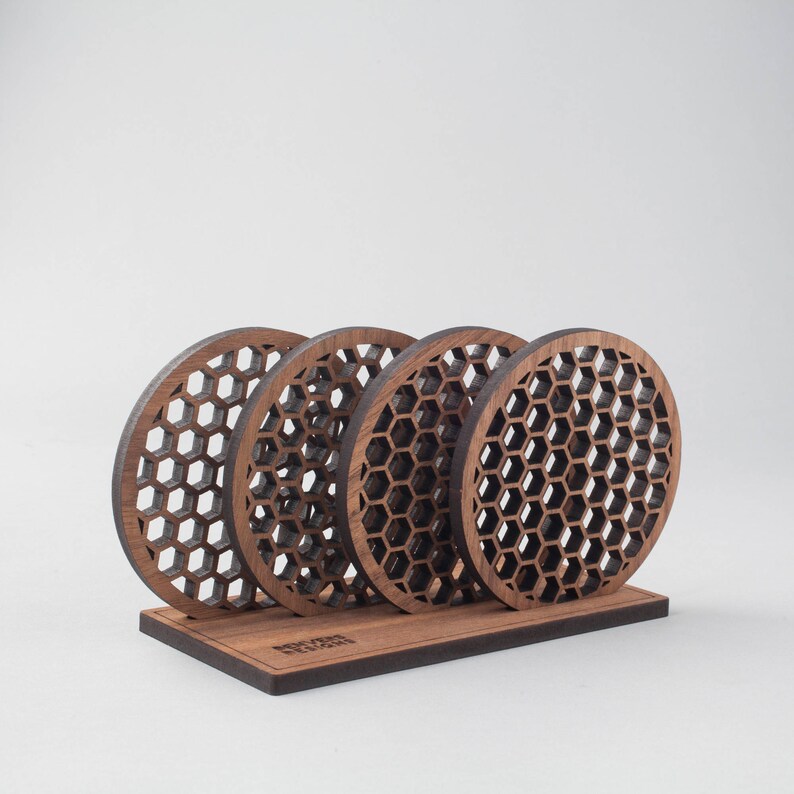 walnut gift for boyfriend generative design ornithology Secret Santa anniversary wood coasters Birds nest gift boxed set