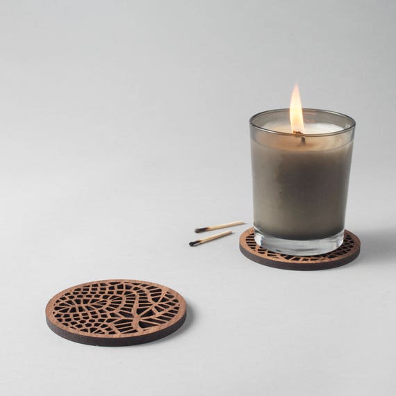 walnut gift for boyfriend generative design ornithology Secret Santa anniversary wood coasters Birds nest gift boxed set