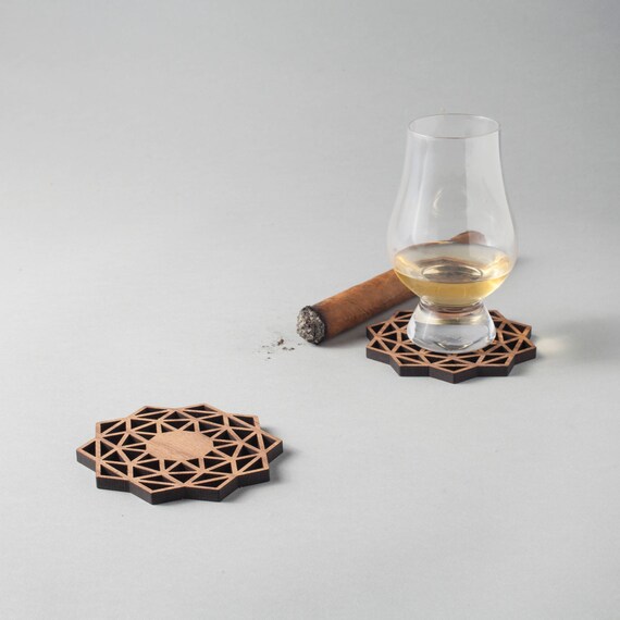 walnut gift for boyfriend generative design ornithology Secret Santa anniversary wood coasters Birds nest gift boxed set