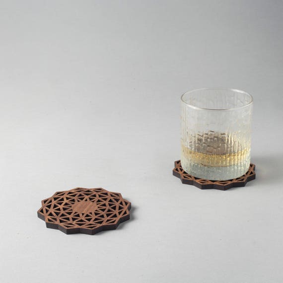 walnut gift for boyfriend generative design ornithology Secret Santa anniversary wood coasters Birds nest gift boxed set
