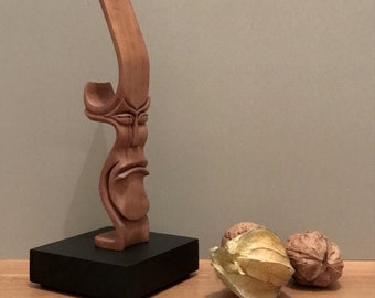 Wood sculpture - The chip - wood chip with face, original, beautiful figure, unique, art and collector's item. Christmas gift.