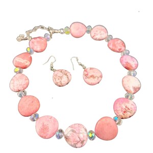 Handmade natural stone rose agate necklace and earrings &quot;Tenderness&quot;\gemstone necklace\