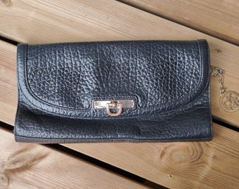 Vintage DKNY Black Pebbled Leather Clutch – Designer Evening Bag