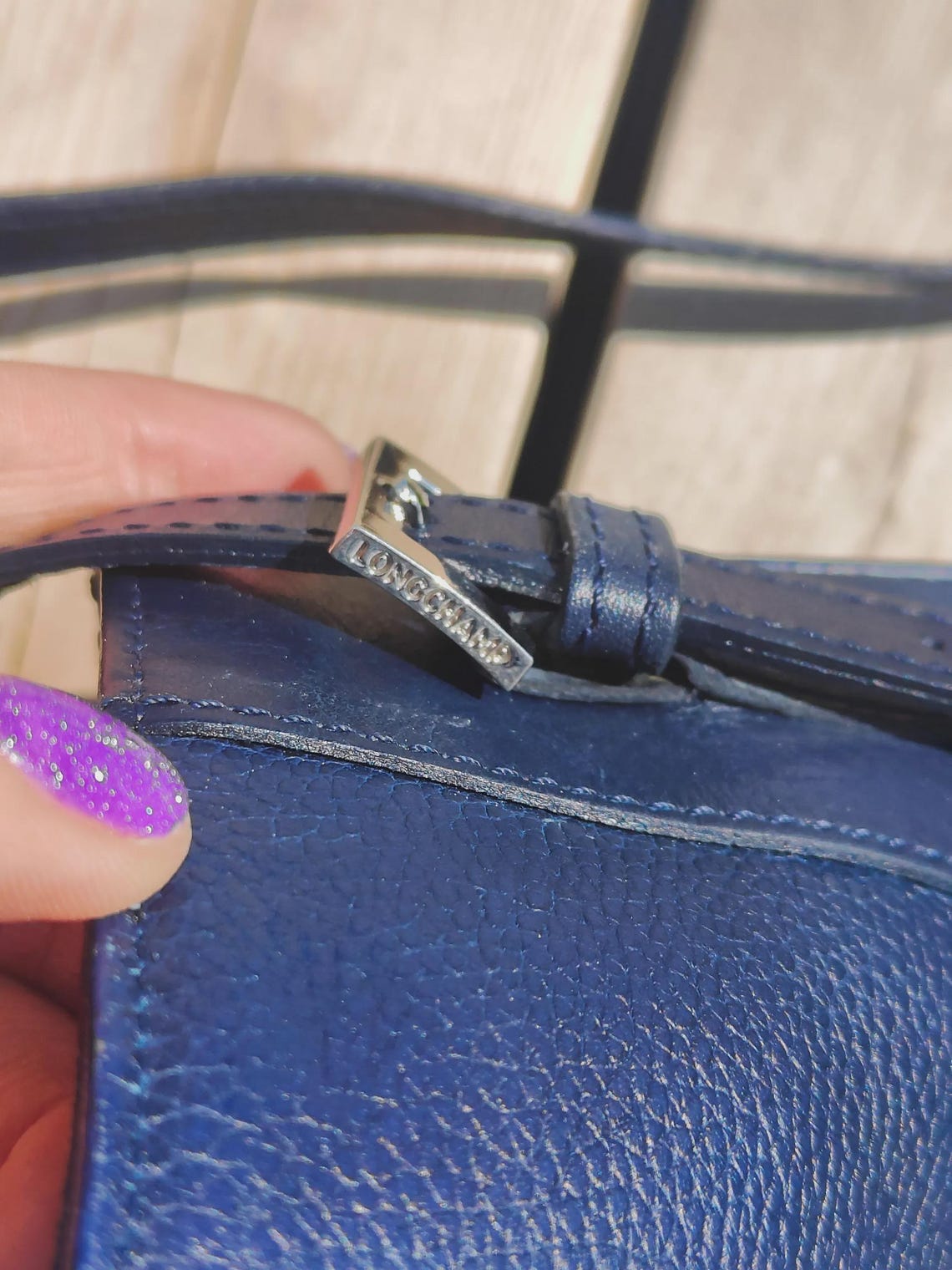 Longchamp - Vintage- Le Foulonné Crossbody Bag – Dark Blue – Unisex, foto 4 di 5