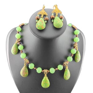 Handmade necklace and earrings &quot;Summer&quot; with mosaic green turquoise and fire-polished Czech beads in boho style \gemstone necklace\