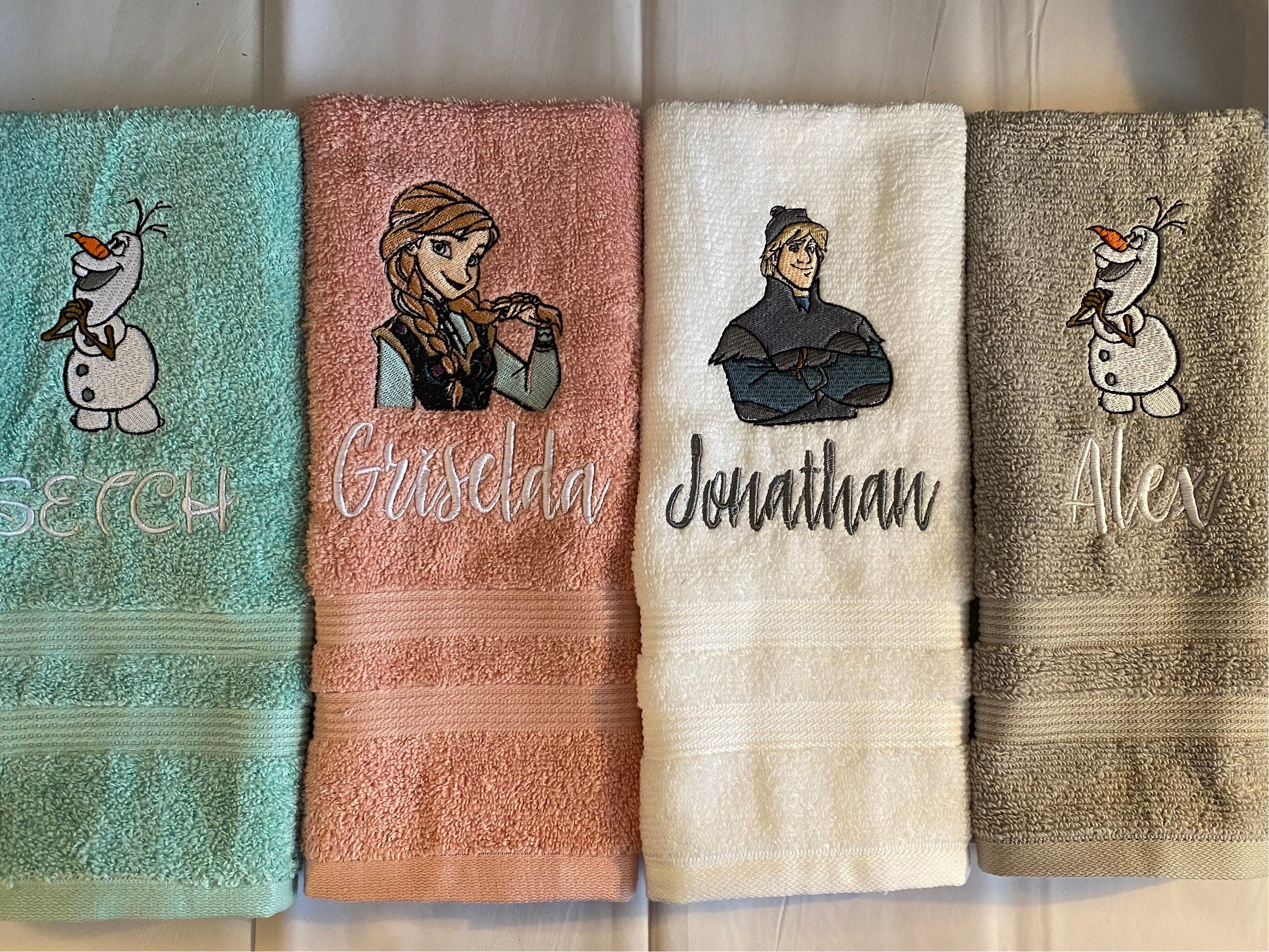 Personalized Towel Set With Frozen Characters Elsa anna olaf Sven