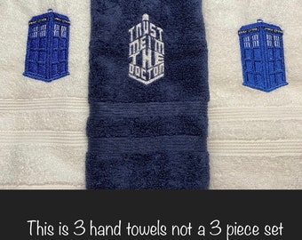 Personalized towel set with Doctor Who symbols/quotes/ personalized/ gift/ bridesmaid