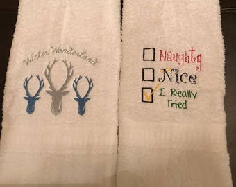 Christmas towels /Personalized towel/deer towel/holiday towel/ Christmas gift/naughty /nice towel