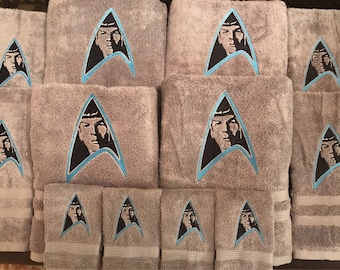 Personalized towel set with Star Trek/ Spock inspired symbols