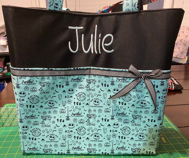 Personalized diaper/tote bag with lots of pockets made with Nightmare before Christmas Jack Skellington fabric image 3