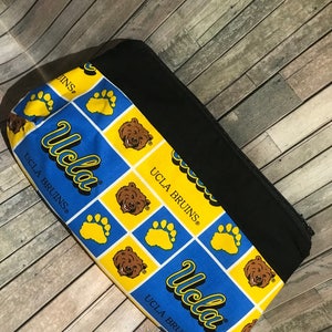 Personalized UCLA make up bag//UCLA pencil bag /makeup bag/in 3 sizes made with your choice of team fabric