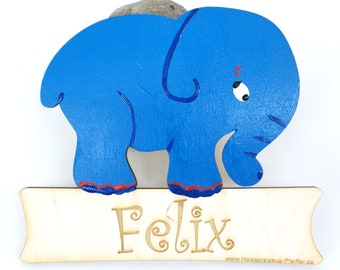 Porta Segno Legno Bambini Nomi - Elefante