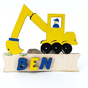 VENTA - Letrero de puerta con nombres de niños de madera - Excavadora