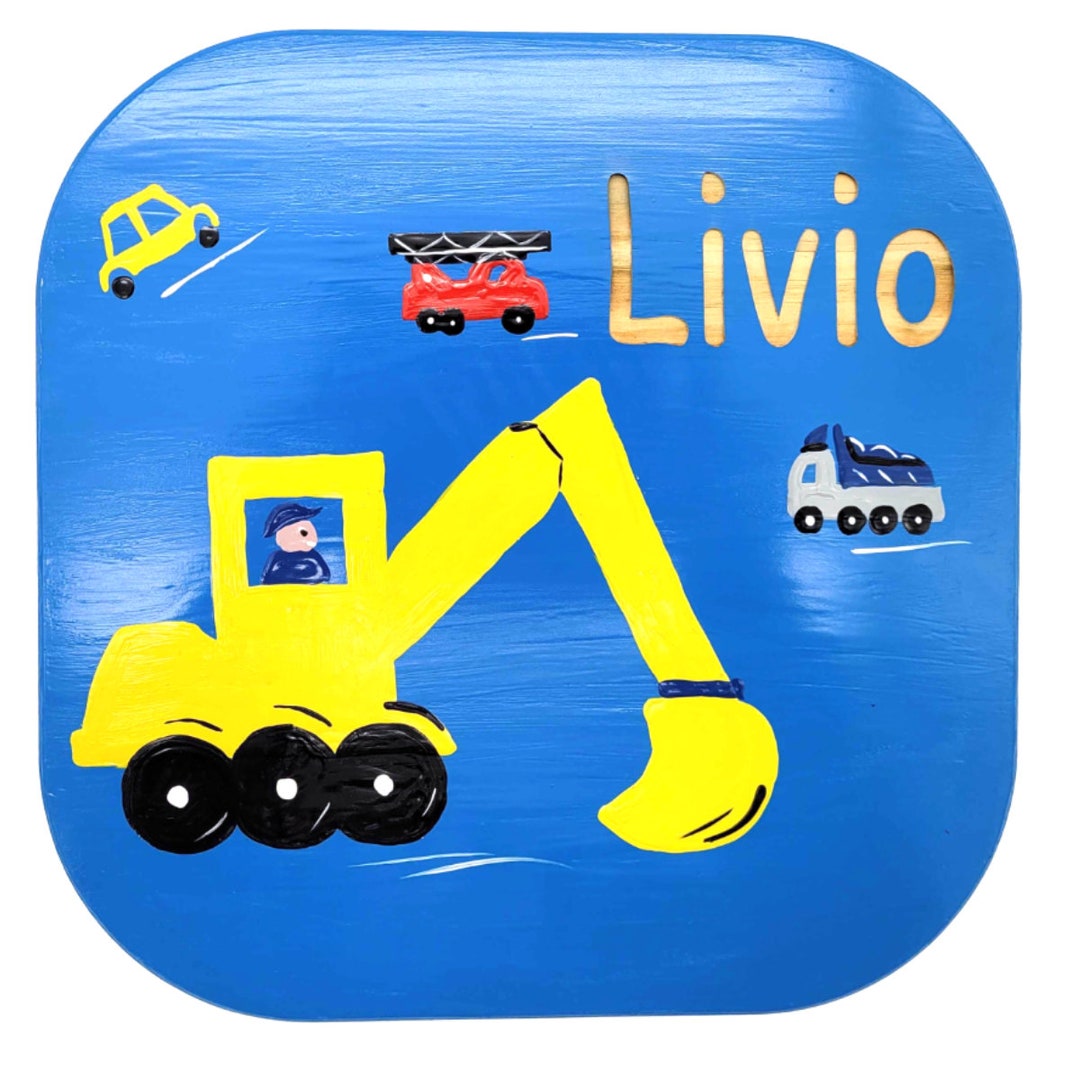 Stool Footstool Children's Name Wood Excavator Etsy