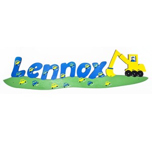 Signo de puerta Wood Nombres de niños - Excavadora