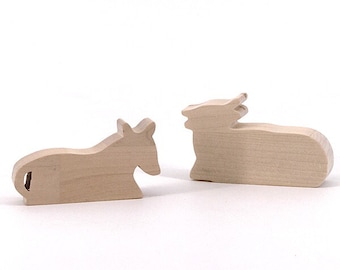 Nativity Figures Wood Handmade - Ox and Donkey