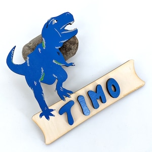 Signo de la puerta Wood Kids Names - Dinosaur TRex