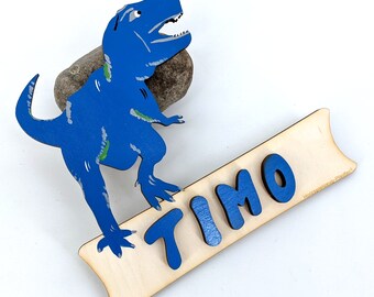 Door Sign Wood Kids Names - Dinosaur TRex