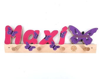 Children's wardrobe wood with name butterfly