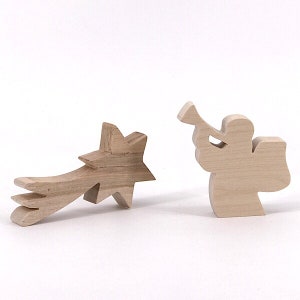 Nativity Figures Wood Handmade - Trombone Angel and Shooting Star
