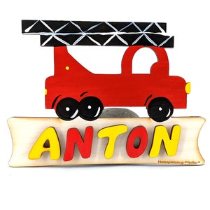 Señal de la puerta Nombre de los niños de madera - Cuerpo de Bomberos