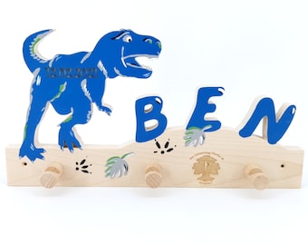 Kindergarderobe Holz mit Name Dino TRex