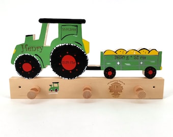 Kindergarderobe Holz mit Name, Traktor