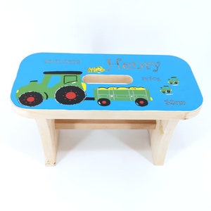 Footstool Stool Kids Name Wood - Tractor