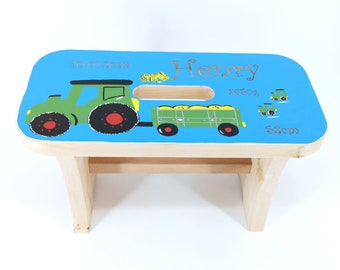 Footstool Stool Kids Name Wood - Tractor