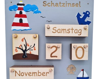 Permanent calendar wood Annual calendar - lighthouse