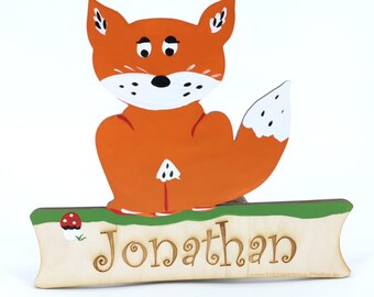 Door Sign Wood Children Name - Fox